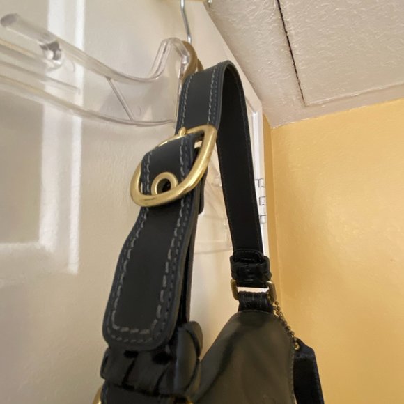 Small Brown Coach Baguette Bag In Signature Canvas Flap Buckle Signature Purse - Picture 3 of 5